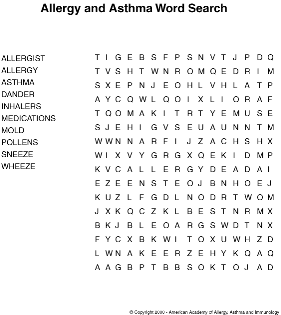 Allergy and Asthma Word Search