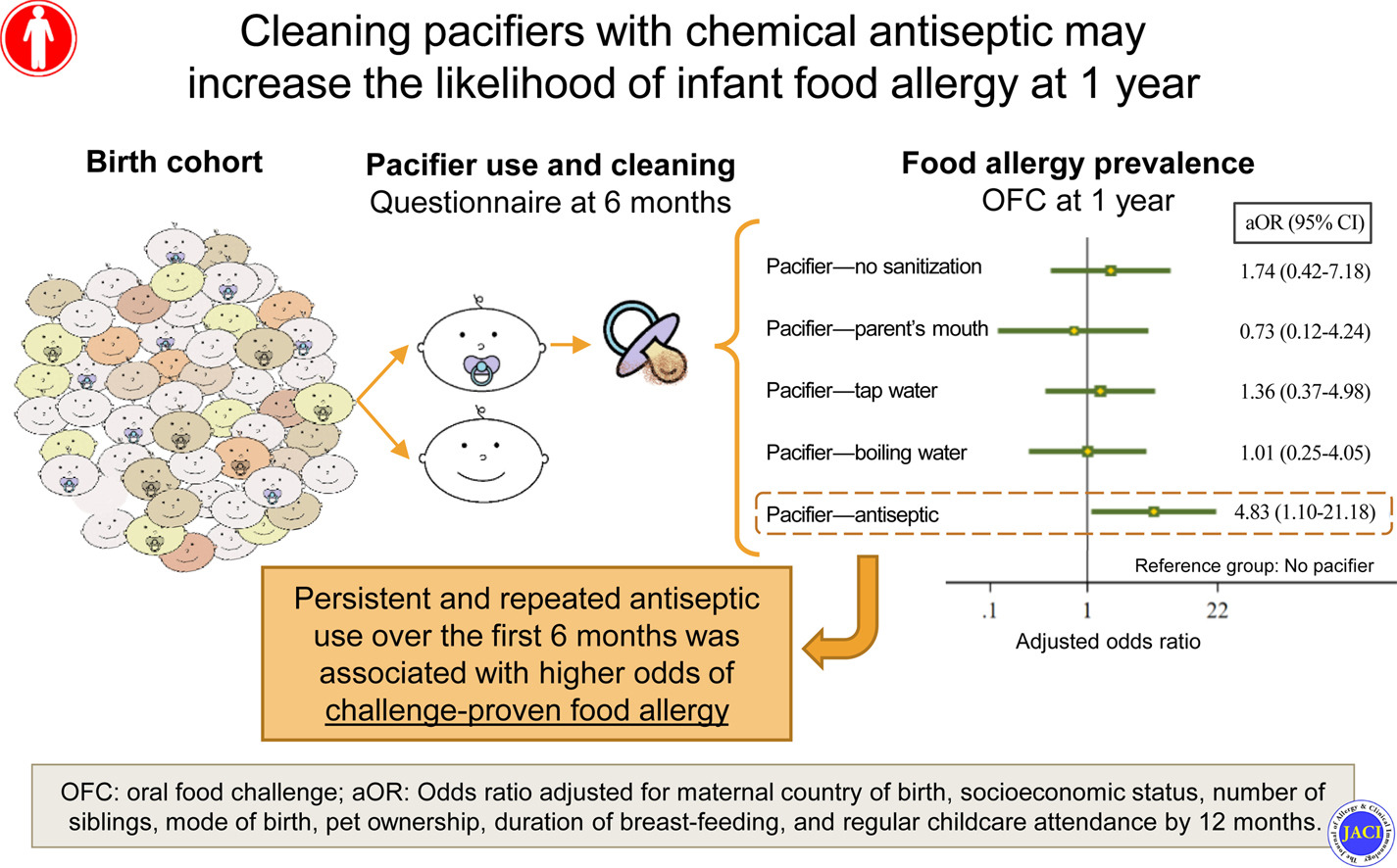 Can using antiseptics on pacifier affect food allergy risk?